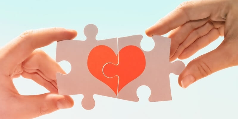 connect pieces of a puzzle with a picture of a heart, Compatibility between man and woman