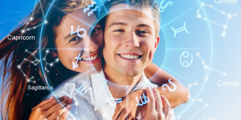 Twelve zodiac signs and beautiful woman and man