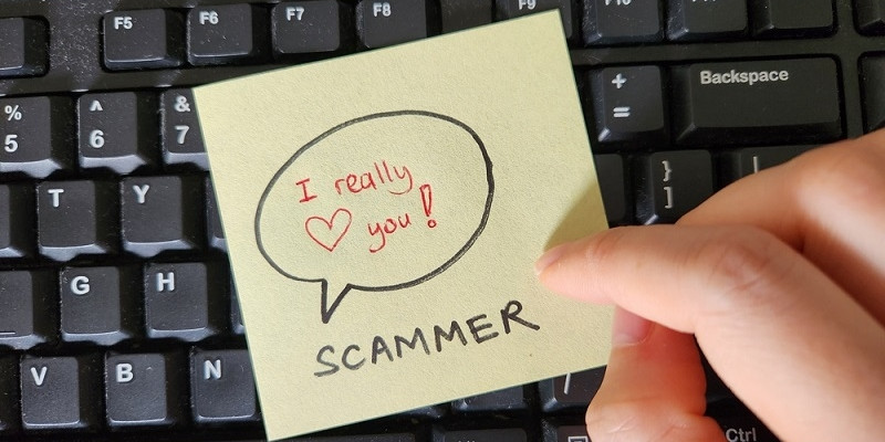 Romance love scams concept. Scammer vs victim